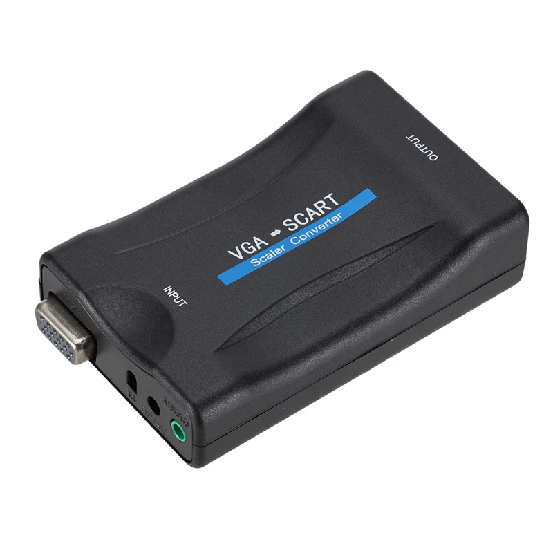 1080P VGA to SCART Video Audio Converter Adapter + Remote Control + USB Cable VGA Cables