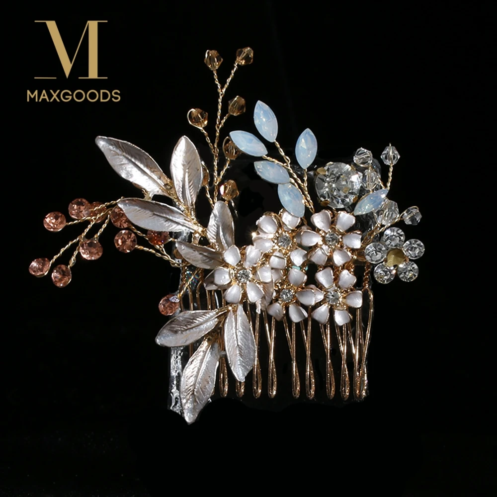 

1 Pcs Bridal Crystal Hair Comb Hair Clip Pins Wedding Party Gold Flower Headpiece Hairwear Jewelry