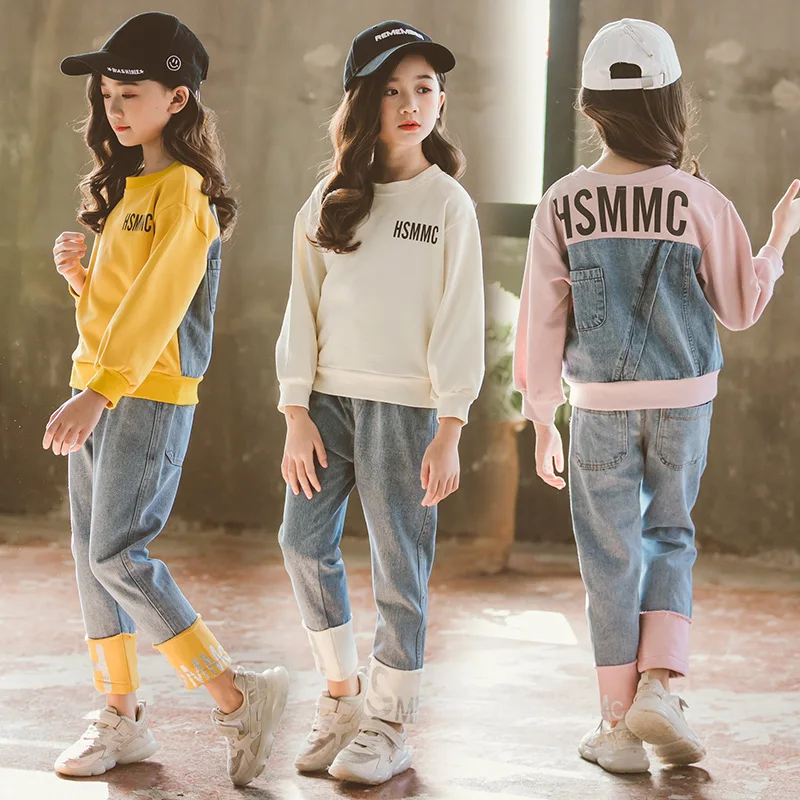 

Children 2019 Autumn Big Girls Clothes T-shirt+Pants 2pcs Boutique Outfits Kids Suit for Girls 8 12 Years Fashion Clothing Sets