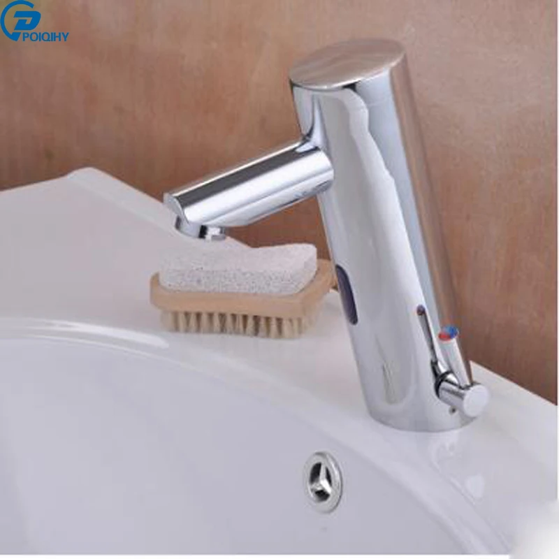 

POIQIHY sensor bathroom basin faucet mixer tap hot and cold water deck mounted single hole battery power