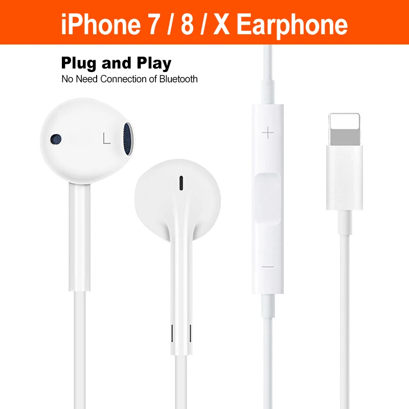 

High Quality No Bluetooth Wired Stereo earphones Lighting Earphone with Mic for Apple iPhone 8 7 Plus X XS MAX XR