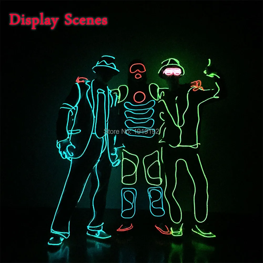

2018 EL Wire Suits Fashion EL/LED DIY Glowing Clothes Costumes Luminous Shoes Light Clothing LED Strip Clothes Party Decoration