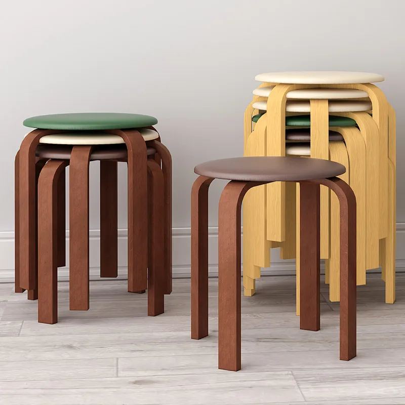 Fashion Creative Multifunction Wooden Stool PU Seat Household Dining