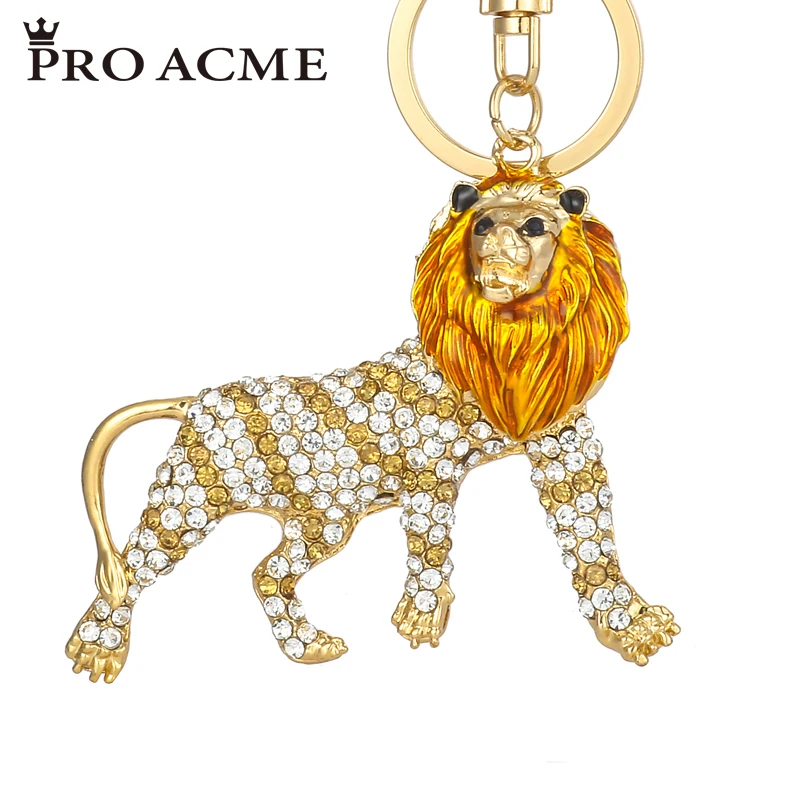 Pro Acme Fiercely African Lion Crystal Enamel Keychains for Women Men Car key Chains HandBag