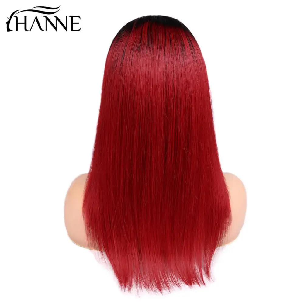 HANNE человеческие волосы парики предварительно сорвал Омбре розовый/99J/фиолетовый прямые человеческие волосы парики 13*4 фронтальные 150% плотные парики с волосами младенца - Цвет волос: 1B Red