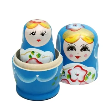 

5pcs/Set Cartoon Cute Russian Nesting Wooden Matryoshka Dolls Set Hand Painted Ornament Baby Toy Girl Doll Decor Random Color