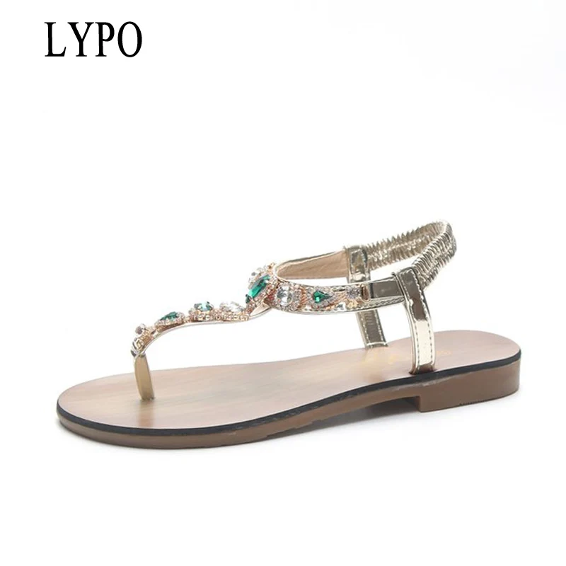 

LYPO Rhinestone Cilp toe Sandals summer 2018 new Korean wild fashion students Bohemia clip toe flat Women shoes
