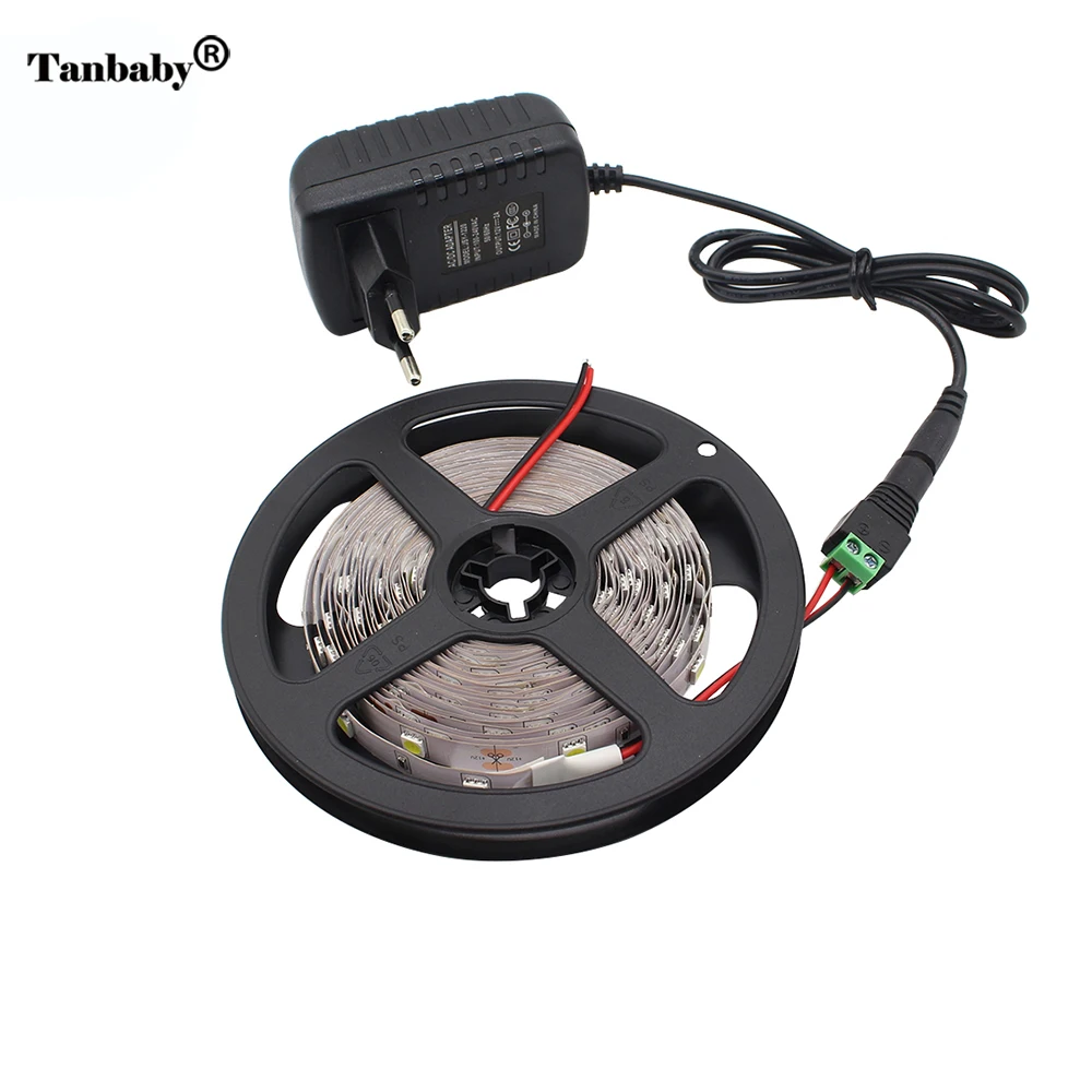 

Tanbaby 5M Flexible LED Strip light Kit with 24W Power Adapter Non-waterproof Flexible led Rope SMD 2835 5050 DC12V White tape
