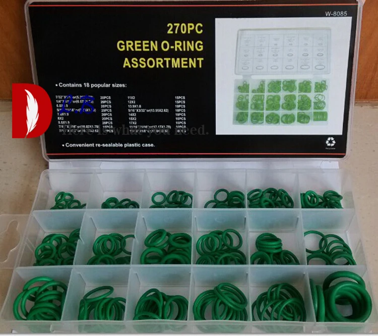 High Quality 270 Pcs O-ring Kit 18 Sizes Green Metric Nitrile