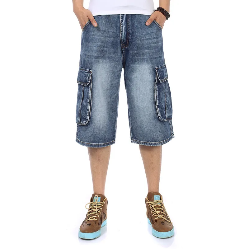 Мужские капри с несколькими карманами, качественные летние прямые шорты из джинсовой ткани, свободная Мужская одежда, 3XL, 4XL, 5XL, 6XL, большой размер