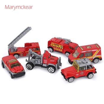 

6 pcs/ lot Fire Truck Model Car Toys for Children Diecast Fire Fighting Truck Model 1:64 in Red Boys Toy Gift for Kids