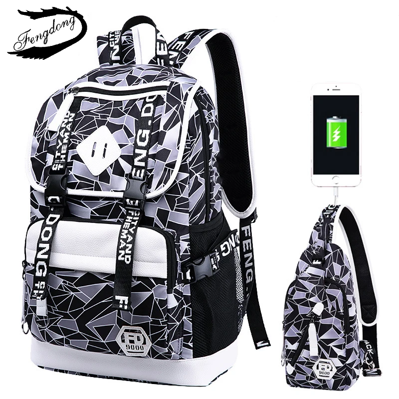 

FENGDONG 2 set Men Backpack College Students Travel Bag Teenagers Boys Backpack Men 2018 Mochila Bagpack Pack Design Anti Theft
