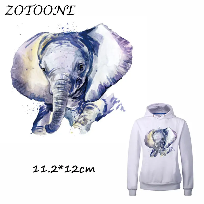 

ZOTOONE Iron on Patches for Clothes Heat Transfer Wateroclor Elephant Patch T Shirt Stickers for DIY Accessory Applique Kids C