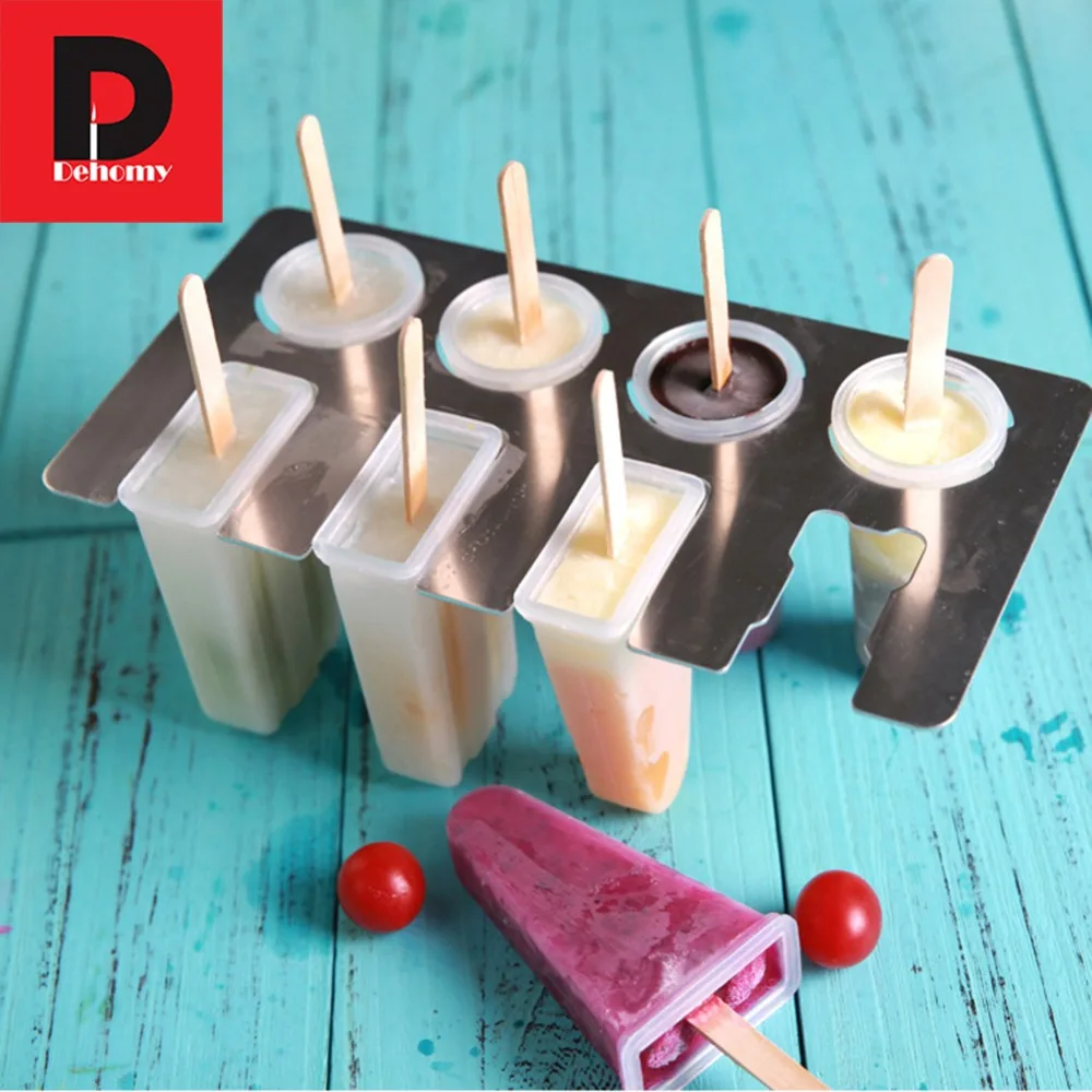Dehomy 8pcs Ice Cream Popsicle Molds with Aluminum Alloy cover DIY