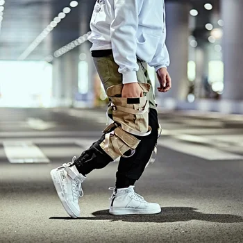 

Hip Hop Cargo Pant Streetwear Men Baggy Harem Pant Patchwork Multi Pocket Trousers Casual Tatical Pant Swag Ribbon Harajuku