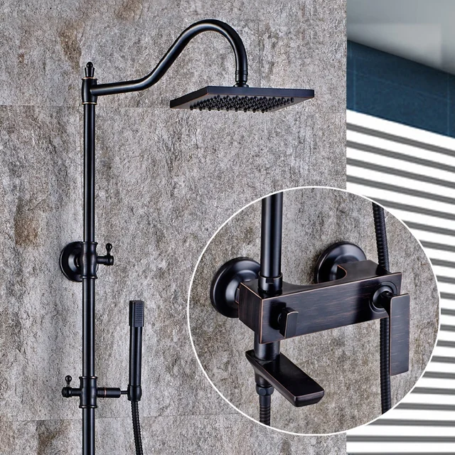 Luxury Oil Rubbed Bronze Bathtub Shower Set Mixer Tap Faucet Antique Luxury Oil Rubbed Bronze Bathtub Shower Set Mixer Tap Faucet Antique Rain Head Bathroom Adjust