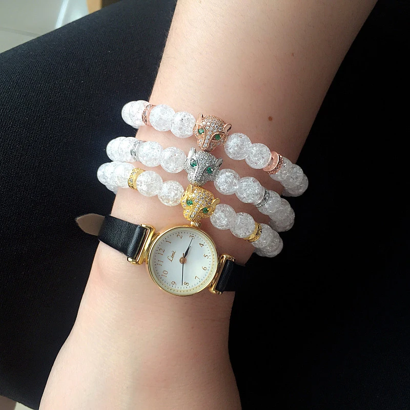 

Mcllroy Summer CZ Pave Bangle Luxury Leopard Head Popcorn Crystal Stone Bracelet Wedding Beads Stretch Strand Bracelets Bangles