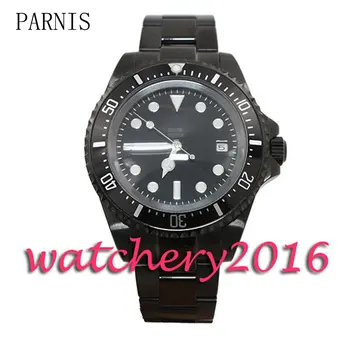 

New Parnis 42mm black dial PVD case luminous markers deployment clasp date adjust Automatic movement Men's Watch