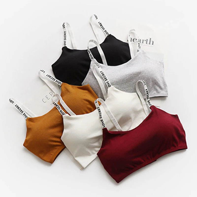 

Women Cropped Padded Bra Alphabet Straps Modal Removable Chest Pad Tube Tops New