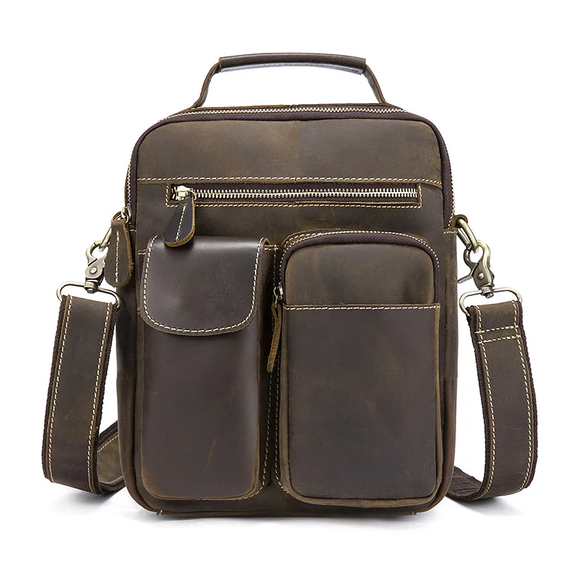 

GO-LUCK Brand Crazy Horse Genuine Leather Top-handle Handbag Tote Men Crossbody Shoulder Bag Men's Cowhide Bags Ipad Pack