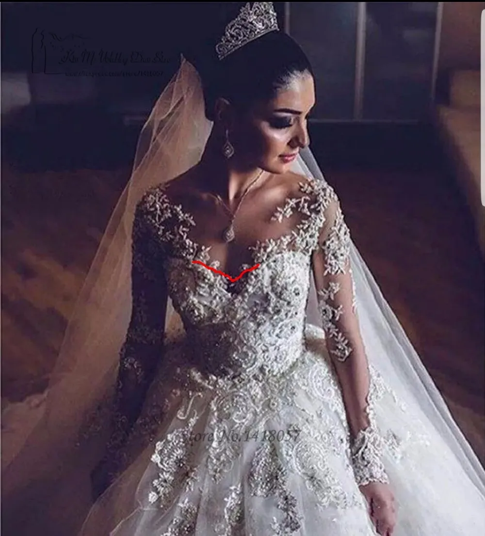 Vestido de Casamento, кружевное свадебное платье с длинным рукавом, Роскошные блестящие платья невесты, бальное платье принцессы, Пышные свадебные платья