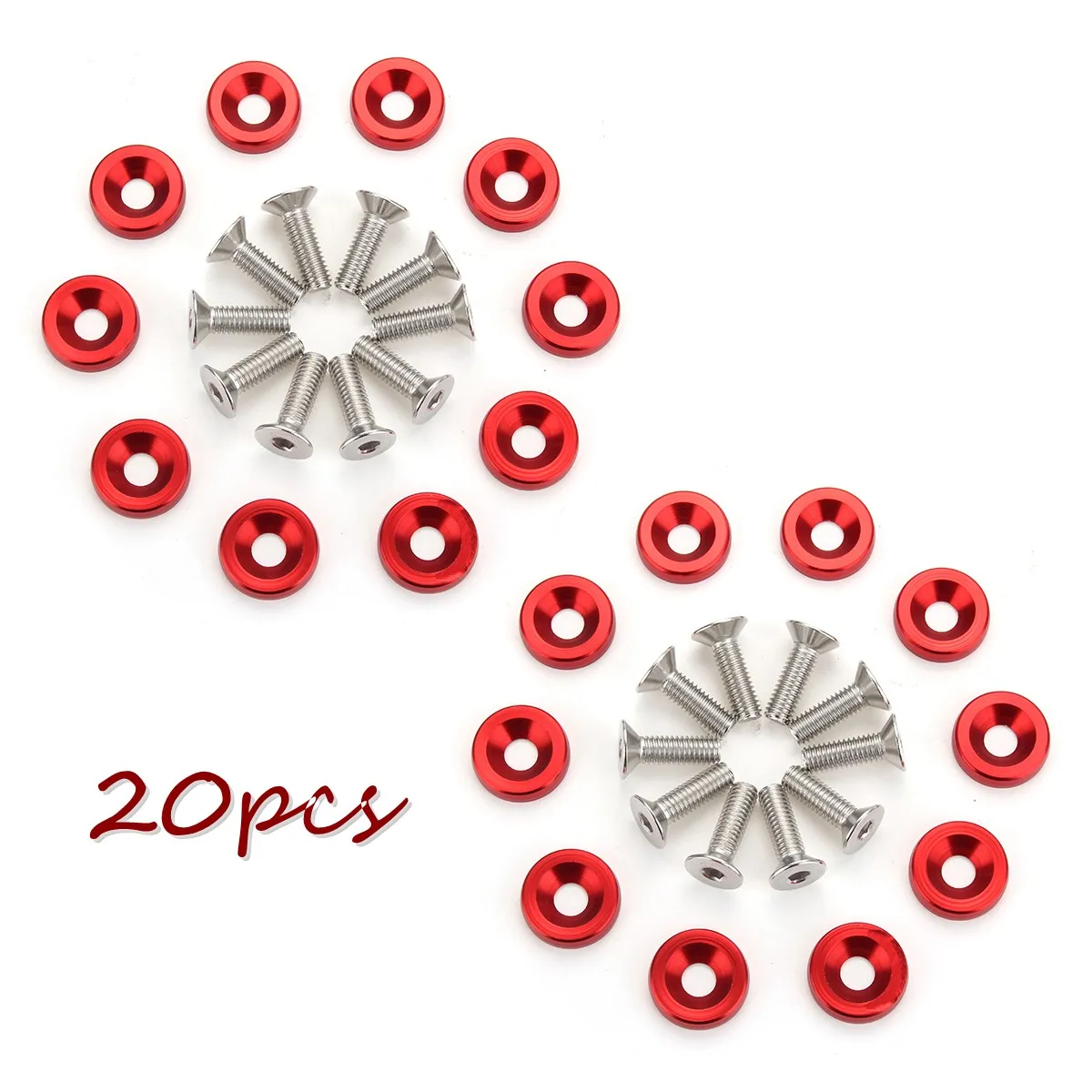 

20pcs M6x20mm Red Rear Billet Aluminum /Fender Bumper Washer Bolt Engine Dress Up Kits