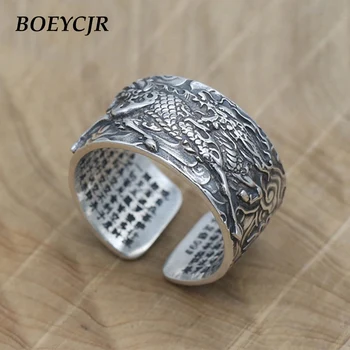 

BOEYCJR S925 Sterling Silver Mantra runes Rings Fine Jewelry Vintage Adjustable Energy Rings for Men Gift anillo anneau