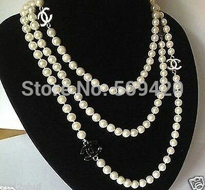 

Free shipping >>@ >> charming 8mm round white shell pearl charm necklace 68 inch