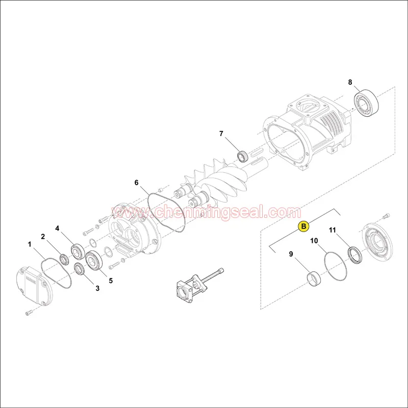 rubber seal ring engine transmission seal Rotorcomp EVO9/EVO9-NK Screw Compressor Air End Repair Kit Shaft Sealing Ring & Inner Ring & O-ring 3pcs A Kit Part No. 89013