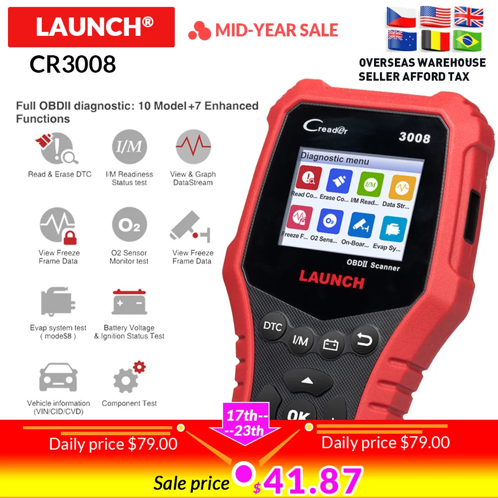 LAUNCH CR3008 Creader Auto OBD2 EOBD Car Fault Code Reader Scanner PK