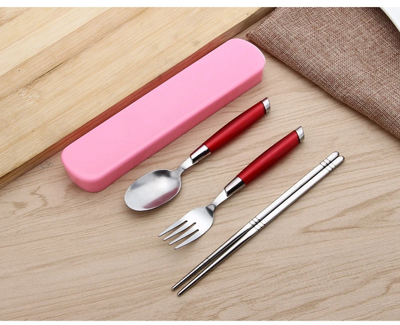 50sets/lot ping 3pcs/set Travel Picnic Portable Cutlery Stainless Steel Tableware Fork spoon chopsticks