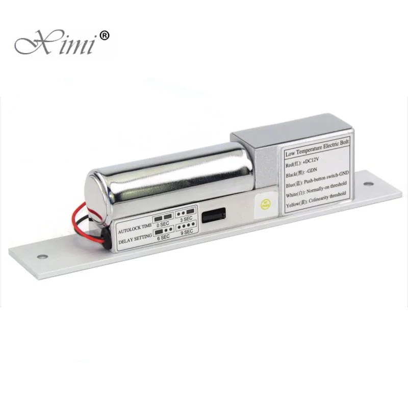 

Low Temperature Electric Lock Access Control Bolt Lock With Time Delay 2 Lines NC Fail Safe Type Electronic Lock DC 12V