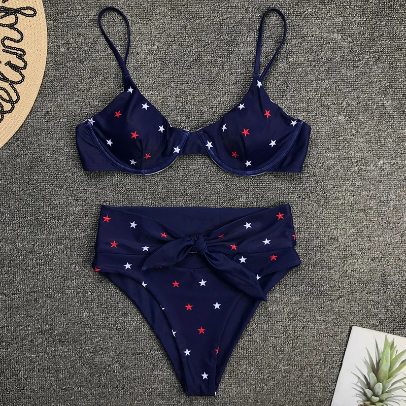 

Polka Dot Underwired High waist Bikini 2019 Women Knotted Swimsuit Female Swimwear Two-pieces Bikini set Bather Bathing Suit