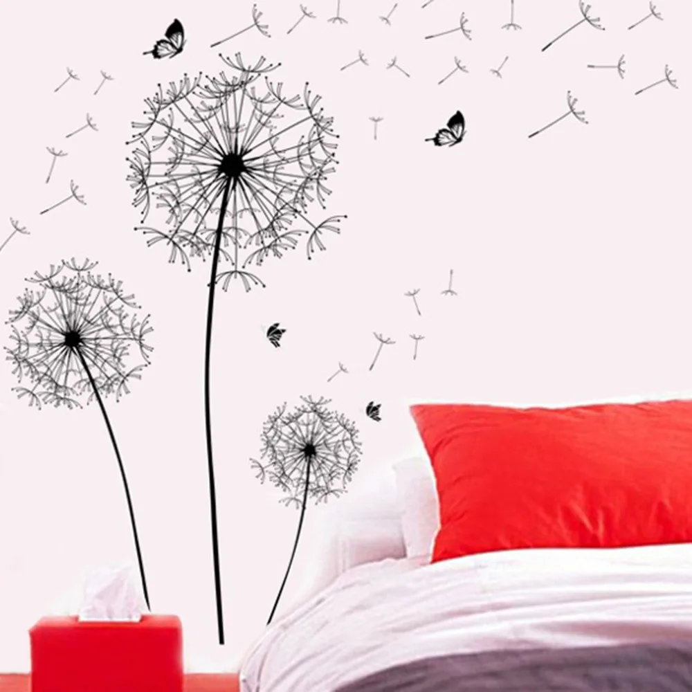 

Dandelion Flower Butterfly Home Decal Wall Stickers Vinyl Living Room Sofa Background Decor Girls Women Room Window DIY Art