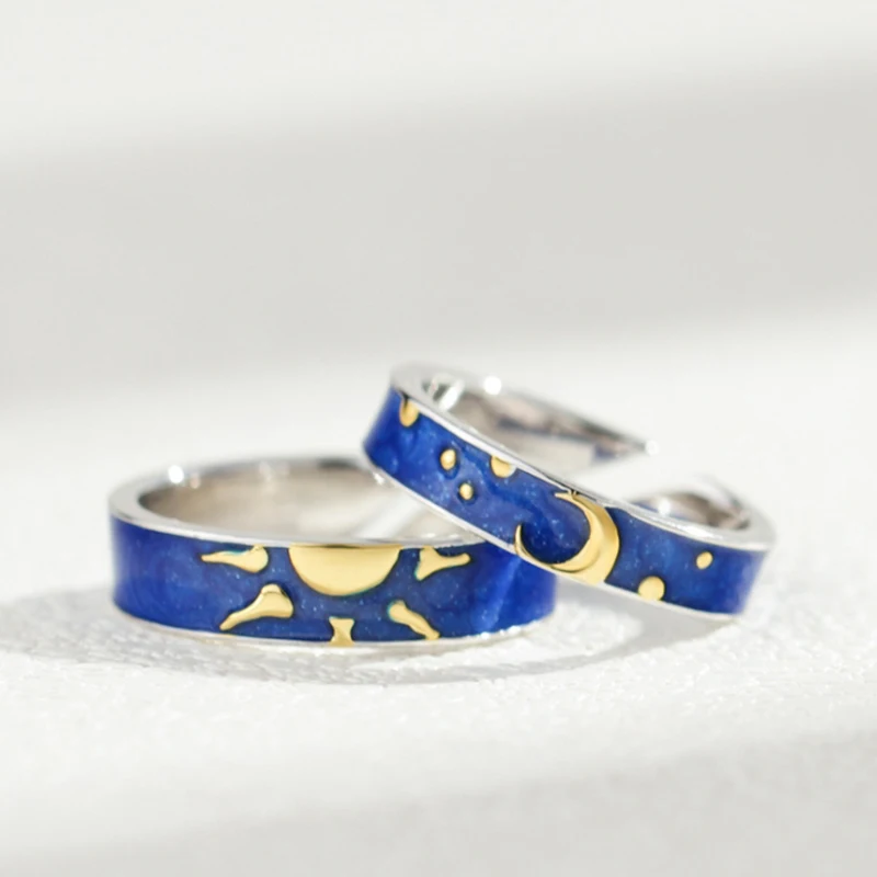 

Top quality Van Gogh's Enamel couple rings Sky Sun moon s925 silver Glitter Rings Engagement Ring Wedding Jewelry For Women men