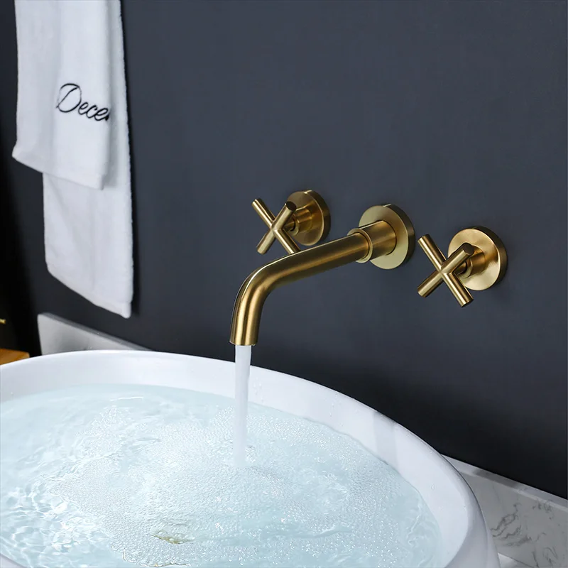 

Nordic Brass Gold Dark Embedded Cold and Hot Water Faucet Toilet Full Brass Face Washing Drawing Gold Faucet basin