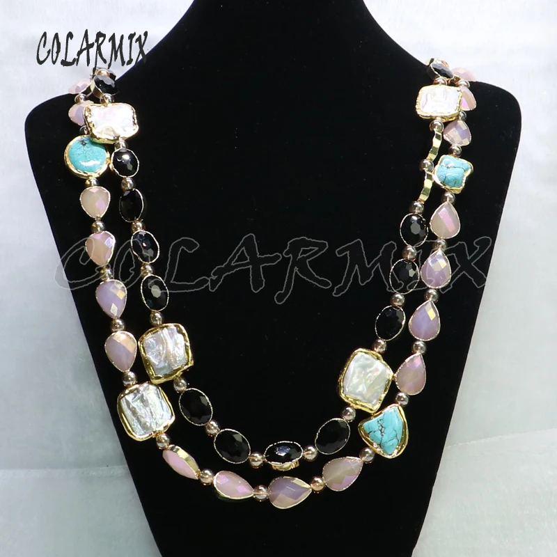 

3 Strands stone necklace beaded long chain 32"necklace handcrafted necklace beaded chain wholesale jewelry boho necklace 9168