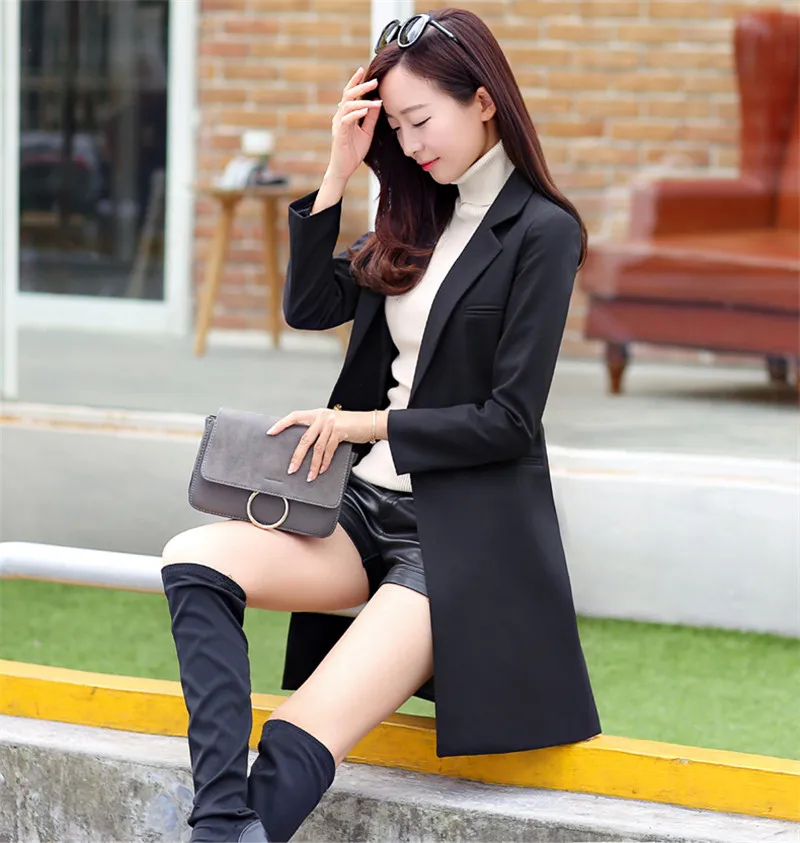 New Women Long Blazer Coat 2019Spring Korean Business Office Suit Jackets Ladies Blazers Solid Slim Female Tops Outerwear AA548