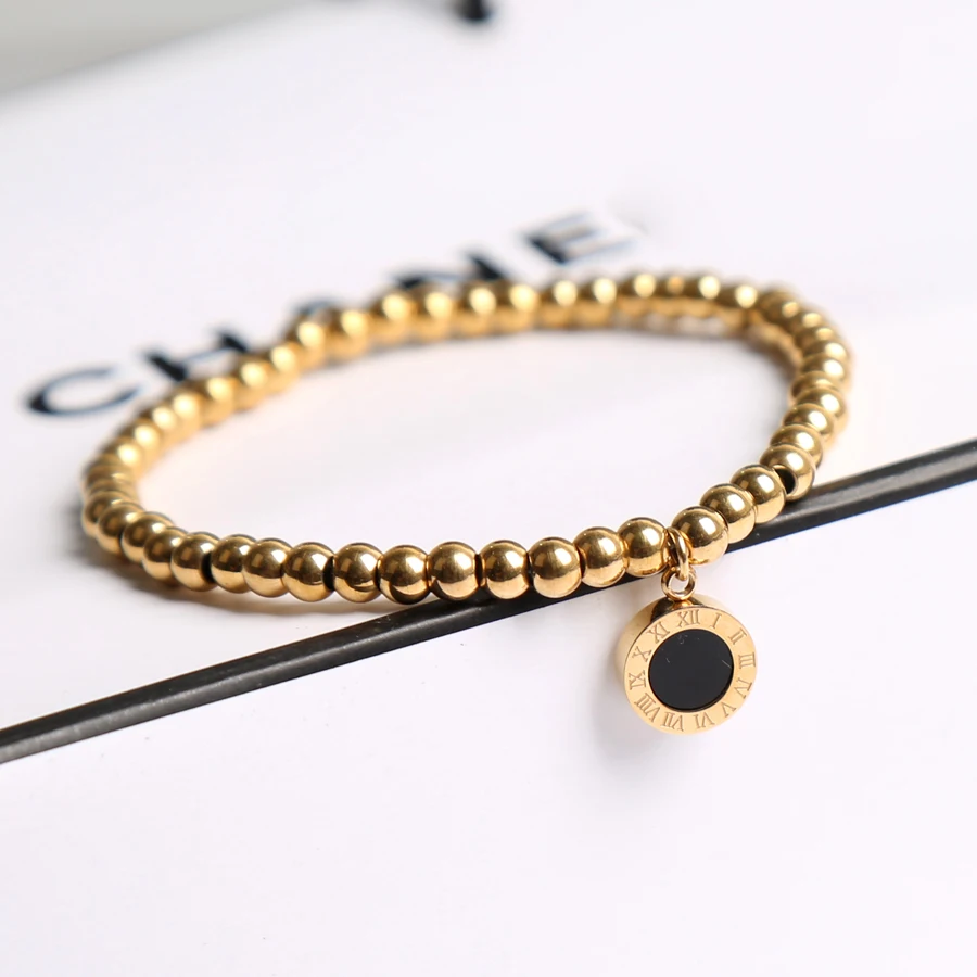 

YUN RUO Fashion Rose Gold Color Roman Numerals Two-sided Stretch Bracelet 316 L Stainless Steel Jewelry for Woman Prevent Fade