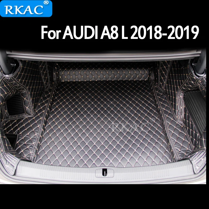 

RKAC Car Embroidery Leather Full Rear Trunk Tray Liner Cargo Mats Floor Protector Pad trunk Mats For AUDI A8L 2018-2019