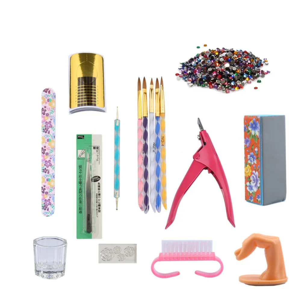 78 шт Акриловая жидкость маникюрный набор Nail Art Kit украшения со стразами Кисти для инструментов ногтей маникюр Расширение Комплект