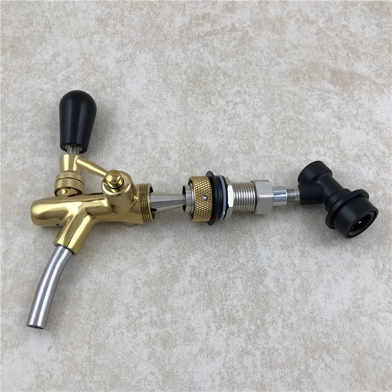 Homebrew kegging tap,Adjustable Beer Faucet golden plating beer tap with Ball Lock disconnect (4)
