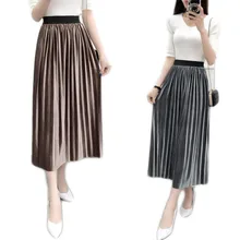Летние Для женщин юбка Винтаж бархат мнется плиссированные длинные юбки дамы Дикий половина эластичные Высокая талия слово юбка E096