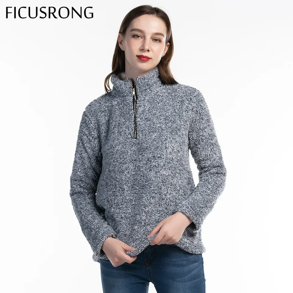 FICUSRONG 2019 New Causal Women Loose Hoodies Autumn Warm Thick Stand Collar Zipper Hoodies Solid Plush Coat Female Pullovers FICUSRONG 2019 New Causal Women Loose Hoodies Autumn Warm Thick Stand Collar Zipper Hoodies Solid Plush Coat Female Pullovers