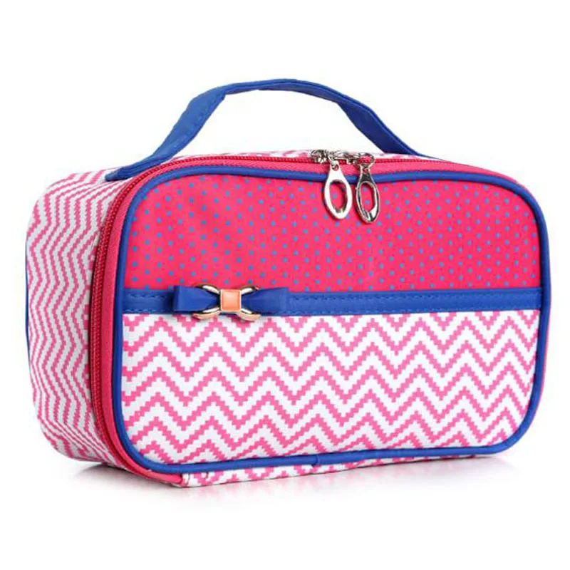 Waterproof makeup bag synthetic leather wave pattern cosmetics storage organizer pouch square cosmetic tote bag