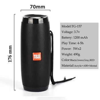 

Tg 157 LED Bluetooth Speaker 10W Bluetooth Portable Sound Box HIFI Stereo PC Wireless Column FM Radio USB Subwoofer For HUAWEI