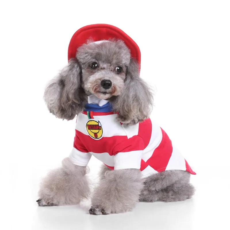 Набор одежды для собак, Рождественский костюм в полоску с шапкой, рождественские товары для животных, коллекции Святого Борзая Собака Одежда для питомца