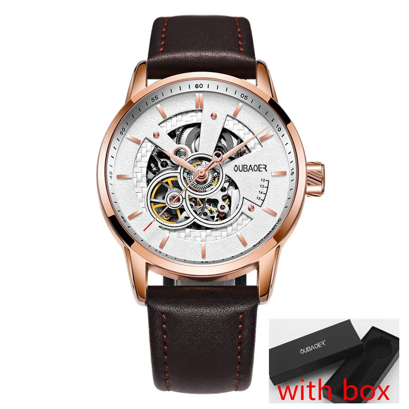 rose white 001A box Автоматические механические часы, мужской бренд oubaoer, спортивные мужские часы, модные наручные часы со скелетом, мужские часы, мужские часы erkek - Цвет: rose white 001A box
