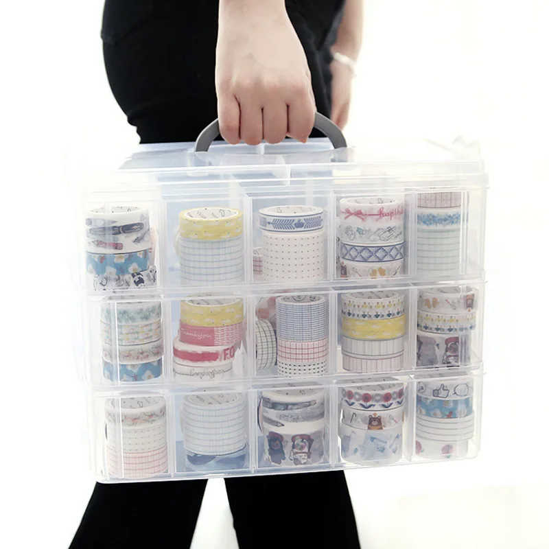 

16/30 Slots 3 tiers Plastic makeup organizer jewelry storage box toys organier Removable storage case Transparent suitcase