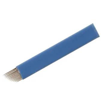 

50Pcs Blue Manual Embroidered Eyebrow Makeup Tattoo Bevel Blade 12 Needles Sharp